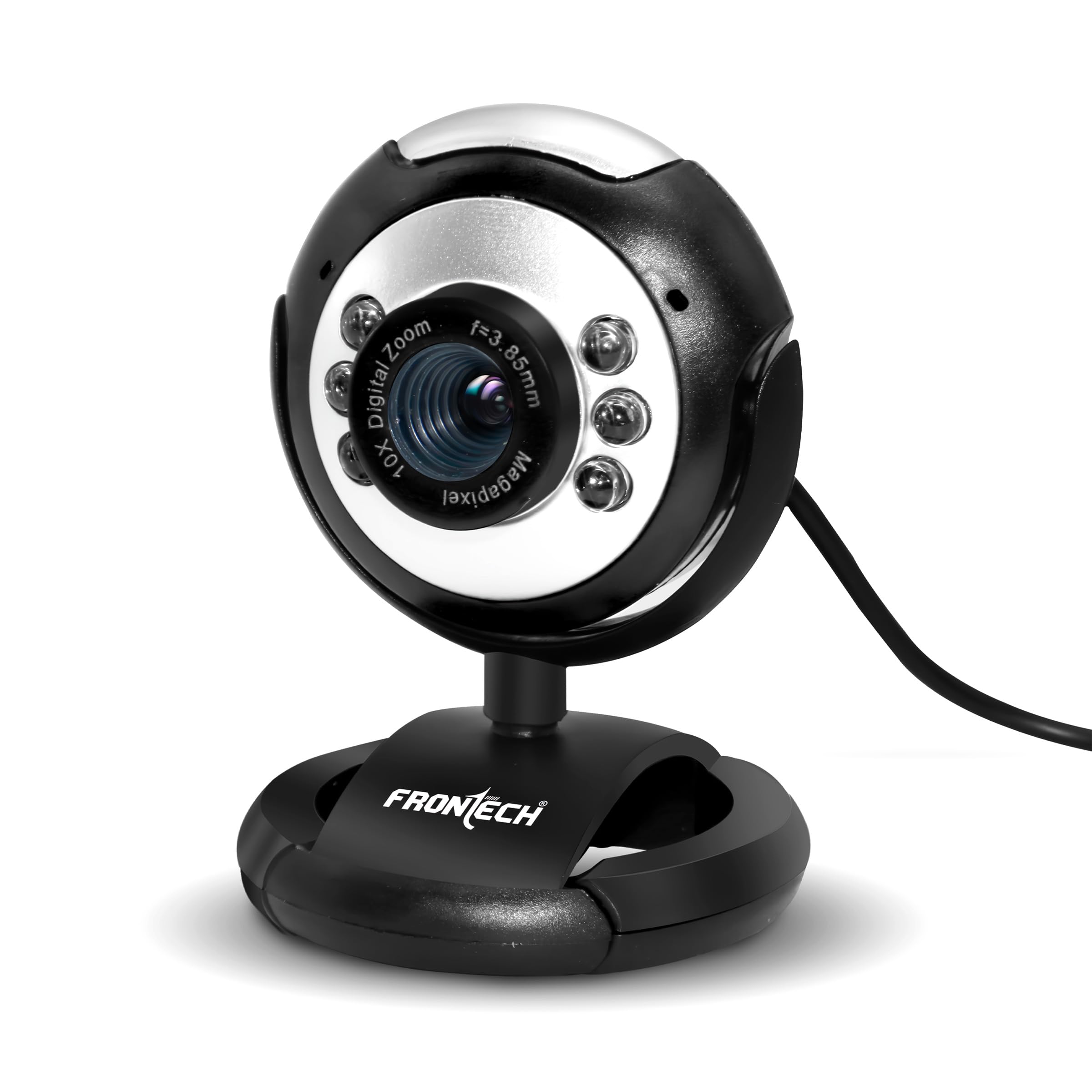 FRONTECH Digital Webcam with Built-in Mic & LED Lights, 30 FPS, Plug and Play USB Interface, Auto White Balance, for Video Ca