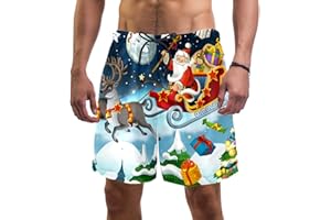 Eslifey Christmas Santa Claus with Raindeer Swim Trunks Elastic Swimsuit Board Shorts for Men