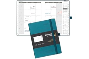 POPRUN Agenda 2023 2024 Mensuel Scolaire 22 x 16,5 cm-De juillet 2023 à déc 2024 avec Couverture Rigid,Poche papier pliable, Porte-stylo autocollant, Papier Certifié FSC®100 g/m²- Vert Pacifique