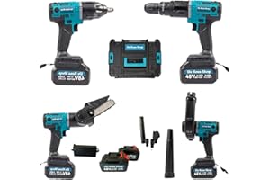 DE ROSA SHOP Kit Fai da Te con Trapano, Avvitatore, Motosega, Soffiatore e Aspiratore, 2 Batterie 48V 3Ah con Display con Caricabatterie e Valigetta
