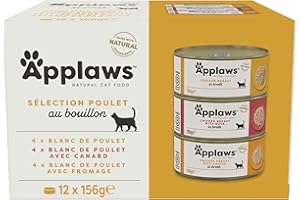 Applaws 100% Natural Wet Cat Food, Multipack Chicken Selection in Broth (Pack of 12 x 156g Tins)