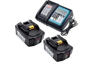 AELCOUTH Batteria Per Makita 18V 5 Ah con caricatore DC18RC, compatibile con Makita 18 V, BL1850, BL1840, BL1830, BL1820, BL1815, BL1860, con 2 batterie di ricambio da 18 V, 5,0 Ah, BL1850B