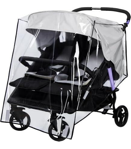 Housse De Pluie Pour Poussette Double - Transparente, Imperméable, Anti-vent, Pour Sièges Côte à Côte Ou Tandem