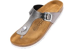 Palado tongs femme cuir Kos - mule femme été moderne avec semelle en liège naturel - chaussures pour femmes avec semelle en daim fin - sandale orthopedique avec séparateur d'orteils