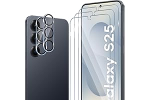 ELYCO Cristal Templado para Samsung Galaxy S25 5G, 3 Piezas Protector de Pantalla + 2 Piezas Protector de Lente Cámara, 9H Dureza Anti-Rasguños Protector Pantalla, Sin Burbujas HD Vidrio Templado