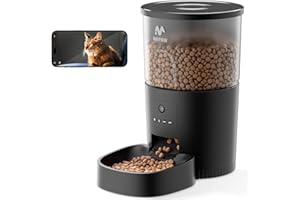 IMIPAW Comedero Gato Automatico con Cámara, 1080P HD, 2,4 G WiFi, Control de App, 10s Grabación de Voz, Dispensador Comida Gatos Perros, 1-8 Comidas al Día (Negro)