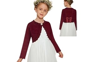 Danna Belle Mädchen Bolero Kinder Strickjacke 4-12 Jahre Cardigan mit Schleife aus Samt dran Festlich Kommunion Tauf Hochzeit Einschulung 104-158cm