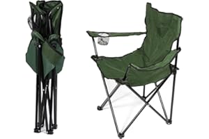 HUOLE Sedia da campeggio pieghevole, con porta bevande, facile da trasportare, sedia pieghevole, per spiaggia, campeggio, sedia da pescatore,Verde militare-1PC