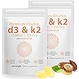 2 Packs Vitamin D3 & Vitamin K2 (MK-7) Softgels 240 High Strength VIT D3 K2 Supplement with Coconut Oil Supports Immune System and Bone Health - 8 Months Supply, Easy to Swallow