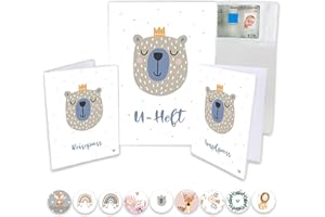Minilino U Heft Hülle 3-teiliges Premium Set für Impfpass, Reisepass [ SCHÜTZT VOR STAUB ] Organizer für Untersuchungsheft und Reiseunterlagen | für Jungs, König Bär