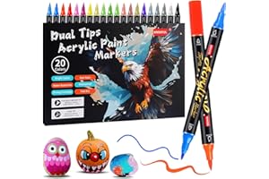 DROAFUL Acrylstifte für Steine Wasserfest, 20 Pc Acrylstifte Spülmaschinenfest Bemalen für Steinen, Porzellan, Glas, Leinwand, Keramik, Holz, Metall, Kunststoff, Schnelltrocknend, Ungiftig und Geruchsneutra