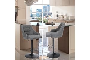 ‎ALPHA HOME ALPHA HOME Drehbarer Barhocker Höhenverstellbarer Airlift Barhocker Küche Esszimmer Café Hydraulischer Barhocker aus PU-Leder mit gepolsterter Rückenlehne und verchromter Metallbasis, grau, 2 Stück