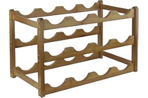 FUREINSTORE Botellero Vino de Madera Bambú | Estante Organizador Expositor Autoportante de 12 Botellas | para Mesa Bar Cocina Bodega Encimera Almacenamiento Hogar (Marrón, 3 Niveles 12 Botellas)