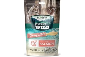 Bogar - Simply Wild - Snack gatti - Cibo per gatti - Integratore alla normale alimentazione - Stick gatto cremoso gusto Salmone - Per i momenti di interazione - 5x15g