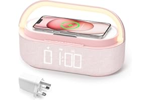COLSUR Radio Reveil Digital avec Chargement sans Fil, Multifonctionnel Radio FM avec Port de Chargement USB, Réveil Matin Enceinte Bluetooth, Affichage LED, Lampe avec Support de Téléphone Portable