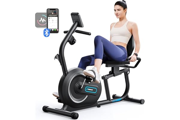 MERACH Vélo d'Appartement, Vélo Couché Magnétique avec 8 Niveaux de Résistance Réglables, Vélo de Fitness avec Écran LCD, Poignées de Fréquence Cardiaque, Capacité de Charge de 136 kg