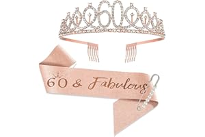 JurciCat Deko 60 Geburtstag Frau 60.ter Geburtstag Frau Schärpe und Tiara Rose Gold Krone 60. Geburtstag für Birthday Decorations