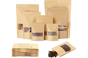 Ziamzra 40pcs Sacchetti Carta con Finestra 9X14cm Sacchetti Carta per Alimenti Kraft Sacchetti di Carta per Alimenti Richiudibili Bustine Carta Kraft per Noci Foglie Tè Chicchi Caffè Spezie