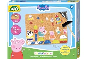 Lena® Hammerspiel Peppa Pig – Kreatives Set mit 44 bunten Plättchen, Hammer, Nägeln und Korkplatte, ab 3 Jahren