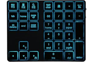 ‎LAZMIN112 Bluetooth Number Keypad, Rechargeable Wireless Numeric Keypad with 34 Keys and 7-Colour Backlight, External Keyboard, Supplement to Laptop, for