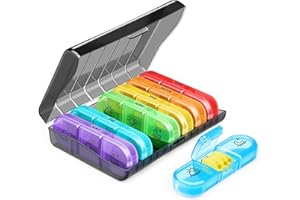 NEUTYPECHIC Pastillero Semanal, Pastillero 7 Días 3 Compartimentos, Caja Pastilleros Impermeable Gran Capacidad, Organizador de Pastillas Mañana Tarde Noche, Vitaminas, Arcoíris (Negro)