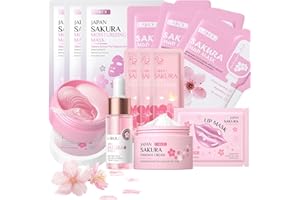 LAIKOU Sakura zestaw do pielęgnacji twarzy, dla nastolatek, dziewcząt, maska na twarz, maska na oczy, maska na oczy, maska na usta, maska błotna, maska do spania