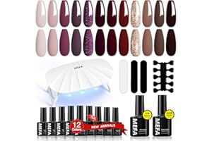 ‎MEFA MEFA Shellac Set Starterset mit Lampe 6W,12 Farben UV Nagellack Set Gelnägel Starterset Nude Lila Rot Braun Glitzer, Gel Nagellack UV Set mit Base Top Coat Gel und UV Lampe