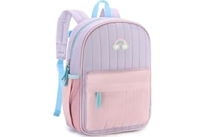 VASCHY Plecak dla małych dzieci, lekka, pikowana, blokowana kolorystycznie torba na książki, plecak szkolny do przedszkola, dzieci, chłopców, dziewcząt, Fioletowy Różowy-L, Large, Plecak dziecięcy