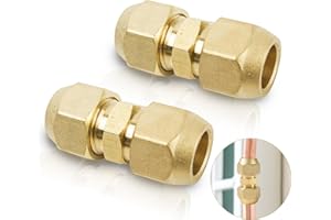 BEATIFIC 2 pezzi 1/4" climatizzatore doppio nipplo per tubi in rame, connettore per tubi in rame da 1/4", non richiede saldatura, set di dadi per tubo, attrezzi per condizionatori d'aria, accessori