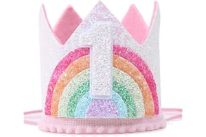 JIOLINK Corona Compleanno Bambina, Coroncina Bambina 1 Anno, Corona di Compleanno Arcobaleno con Elastico, Decorazioni per Feste Compleanno, Carnevale