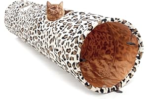 LeerKing Juguete Túnel para Gatos Grande Plegable con 2 Agujeros para Gatitos Conejos Cachorros Leopardo Longitud 130 cm * Diámetro 30 cm
