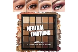 Afflano Paleta de sombra de ojos neutra, 25 colores, paleta de sombras de ojos desnuda profesional de larga duración, vegana, cálida, mate, brillante, marrón, tierra, paleta de sombras de ojos