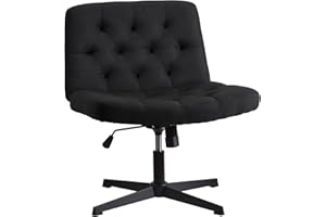 WangPangzi Armless Home Office Chair,Desk Chair No Wheels,Wide Seat Vanity Chair,Padded Fabric Makeup Chair For Bedroom,Cross legged chair(Black)