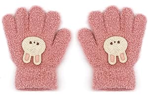 CHEERYMAGIC Kids Winter Warm Gloves for Boys Girls, Knitted Animal Stretchy Soft Full Finger, Plush Solid Color for Age 1-3 A6-CSLRST