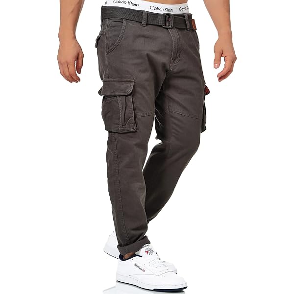 Indicode August Pantalon Cargo Homme – Coton Stretch 6 Poches, Coupe Droite Confortable & Décontractée