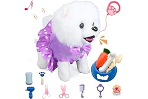 GOBRILLFUN Interactive Caminar de Peluche Cachorro de Juguete, Control Remoto Electrónico Perro Robot Realista Wagging Cola, para Niños Edad 3, 4, 5, 6 (Púrpura)