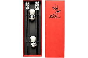 Gekamoyue Baguette Chinoise, Baguettes Réutilisables 2 Paires avec Panda Support, Ustensiles Chinois Antidérapant, Accessoires pour Cuisine Asiatique pour Cuisine Maison Restaurant (Rouge)