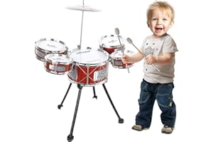 Verdantree Tambours Enfants, Kit de Batterie Enfant 5 Pièces, Jazz Rock Drum Set pour Enfants avec Tabouret Percussion, Rouge, Anniversaire Noël