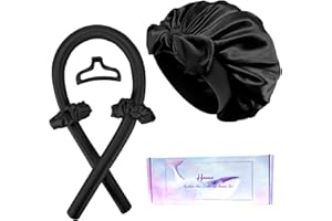 Hroevc Heatless Hair Curler & Silk Bonnet Set, Heatless curls Overnight with Bonnet for Sleeping, No Heat Hair Curls with Satin Bonnet to Sleep in, Heatless Curling Rod & Hair Bonnet Set (Black)