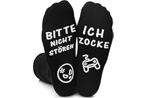 ANOTION Lustige Socken, Gaming Socken Mit Spruch Bitte Nicht StÖren Ich Zocke Neuheit Baumwollsocken Gamer Knöchel Socken Rutschfeste Haussocken Wintersocken Geschenk Für Damen Herren Lange Socken