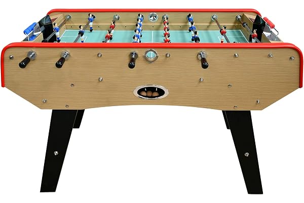 PLAY4FUN Babyfoot Deluxe - 151 x 77 x 91 cm - Table de Baby-Foot avec Barres téléscopiques, Couleur Bois Naturel et Balles Lièges Inclus