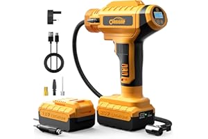 YOHOOLYO Cordless Tyre Inflator Air Compressor 150PSI and 12 Volt DC Car Tyre Pump Powered