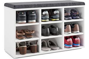 ‎KOMTO KOMTO Schuhbank mit Sitzfläche - Schuhregal Weiß 80 x 50 x 30 cm Schuhschrank mit Sitzbank Flur Bank mit Stauraum Garderobenbank Sofia