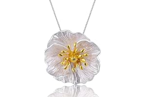 Springlight ✦ Muttertagsgeschenke für Mama S925 Sterling Silber Anhänger Kette Damen Blühende Mohn Blume Anhänger Natürlicher Handgemachter Schmuck Geschenke für Frauen.