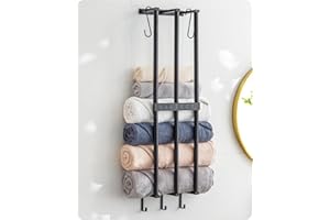Baffect Metal Towel Rack, Wall mounted Towel Storage Organizer with 3 Support Bar Rails, Heavy-duty Towel Holder with 5 Hanging Hooks for Bathroom (Matt Black)