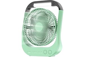 ATEngeus 8'' USB Ventilador, 10000 mAh Recargable Batería Ventilador, 4 velocidades Ventilador Portátil de Mesa, Rotación de 180 °, Camping Ventilador con luz LED y función de temporizador