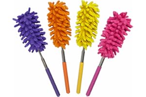 AZEEZ Extendable Microfiber Feather Duster For Cleaning - Radiator Cleaner, Dusting Brush, Extra Long For High Ceilings - Washable Head For Home, Office, Car - Extends To 74cm (1Pc)