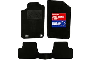 DBS - Tapis de Sol Voiture - sur Mesure - Adapté à Votre Peugeot 206 / 206SW / 206+ (09/1998-12/2014) Antidérapant : Clips de Fixation et Autogrip - 3 pièces : Protection du Pont arrière - Moquette