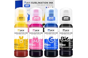 Printers Jack 4x100ml Sublimation Ink Auto Refill for Epson EcoTank Supertank Printers ET-2720 ET-4700 ET-2760 ET-3760 ET-4760 ET-2700 ET-2750 ET-4750 L3110 L3150 /Upgrade Version/Free ICC Printing