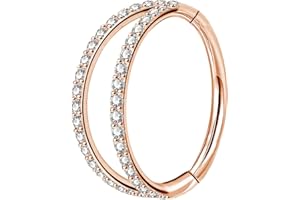OUFER Body Piercing Helix Earrings Hoop Double Line Clear CZ Paved Septum Ring Cartilage Earrings 16G 316L Stainless Steel Daith Earring Helix Piercing Jewellery